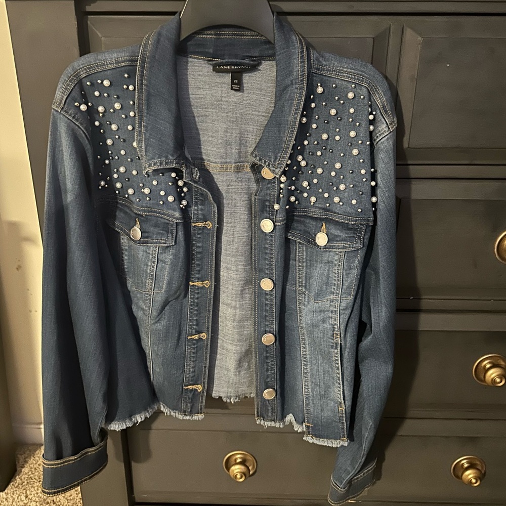 Lane Bryant Blue Denim Jacket with Studs - Picture 2 of 6